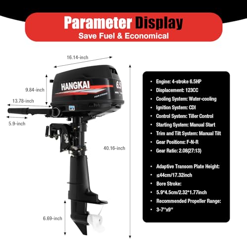 TBVECHI 6.5 HP 4-Stroke Outboard Motor Tiller Shaft Boat Engine