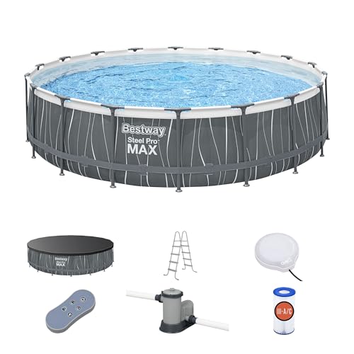 Bestway Steel Pro MAX 18 Foot x 48 Inches Round Swimming Pool Set Grey Print LED