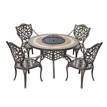 ERoomQ Wood Fire Pits Outdoor 122cm/48 Garden Grill Table - Wood Burning Fire Pit, Aluminum Round Indoor and Outdoor Table and Chair Set-with 4 Chairs, Suitable for Garden Terrace Lawn
