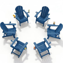 PLUUV Folding Adirondack Fire Pit Chairs Set of 6 with Cup Holders,Navy