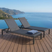 Exoraspaces 2-Piece Outdoor Chaise Lounge Set, Aluminum Reclining Patio Lounge Chair with 5-Position Backrest and Mesh Seat, Tanning Recliner Sunbathing Beach Chairs for Poolside Beach Yard, Gray