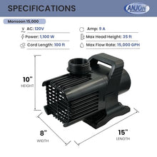Monsoon 15000 GPH Hybrid Pond Pump 1100 Watts 100 ft Cord