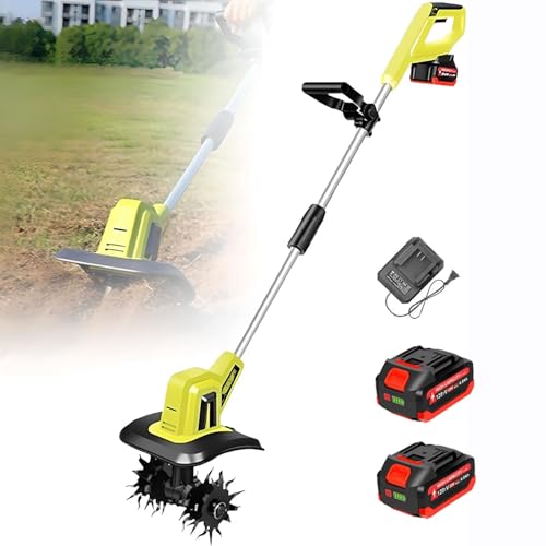GHRERTX Electric Garden Tiller Rotavator,Cordless Soil Cultivator Scarifiers with 4000mAh Battery Powered, 25Cm Working Width, 22Cm Tilling Depth, Tiller Garden Tools,for Lawn Patch Soil