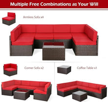 HTERWQEA Patio Conversation Set Outdoor Furniture, 7 Pieces Brown Wicker Rattan Sectional Sofa with Cushions, Modular Patio Furniture Set for Backyard, Deck, Garden, Porch