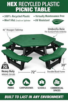 Frog Furnishings Hex Table Bench, Portable Outdoor Table, for All Weather, Backyard, Dining Party, Patio, Also for School, College, Park, Playground, Swimming Pool