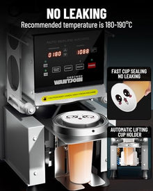 WantJoin Full Automatic Cup Sealing Machine 90/95mm 500-650 Cups/H Digital Control LCD Panel Grey