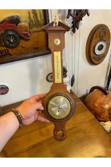 Antique Barometer Thermometer Wooden Case Brown Vintage Weather Station for Home Decor 20 x 3 inches - Brown, 20x3 inch
