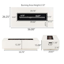 Merax 56" Rectangular MGO Propane Fire Pit Table, 50,000 BTU Outdoor Patio Heater with Modern Concrete Design for Backyard, Deck, Garden (Tank Cover Not Included), White