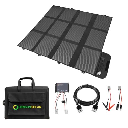 LENSUNSOLAR 300W 12V Portable Solar Panel Blanket with Anderson Connectors for Solar Generator Power Station, Lightweight, with 20A MPPT Charger Controller