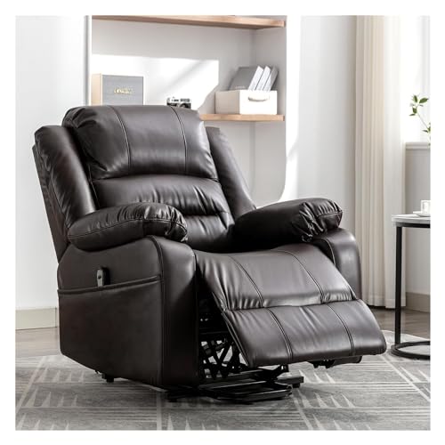 Modern Power Lift Recliner Chair for Elderly in Faux Leather Brown, Ergonomic Single Sofa Seat for Living Room and Bedroom, Comfortable Lounge Home Theater Seating