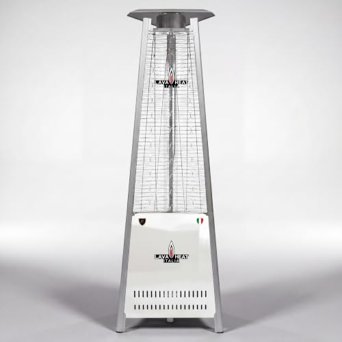 The Capri Amalfi Studio Collection Patio Heater by Lava Heat Italia, Natural Gas Custom Powder-RAL 9016 Traffic White Coated Flame Tower, Designer 92-Inch Italian Outdoor Heater