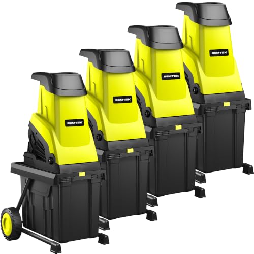 50L Collecting Bin, 15-Amp Wood Chipper Shredder, High Efficiency Electric Mulcher Shredding Machine with 25:1 Reduction Ratio, 1.8In Cutting Diameter, Portable Wheel for Yard Waste Cleanup,Green-4PC