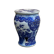 Orientliving Chinese Blue & White Porcelain Flower Birds Small Round Stool Table Blue White
