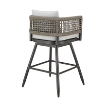 HomeRoots 35" Light Gray Metal Swivel Low Back Outdoor Counter Height Bar Chair with Footrest Grey