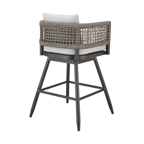 HomeRoots 35" Light Gray Metal Swivel Low Back Outdoor Counter Height Bar Chair with Footrest Grey