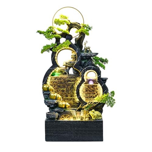 Floor Water Fountain Floor Standing Gourd Water Fountain, Indoor Freestanding Fountain with Water Mist, LED Lights and Simulated Greenery, Feng Shui Office Home Decor for Good Luck Wealth Water Founta