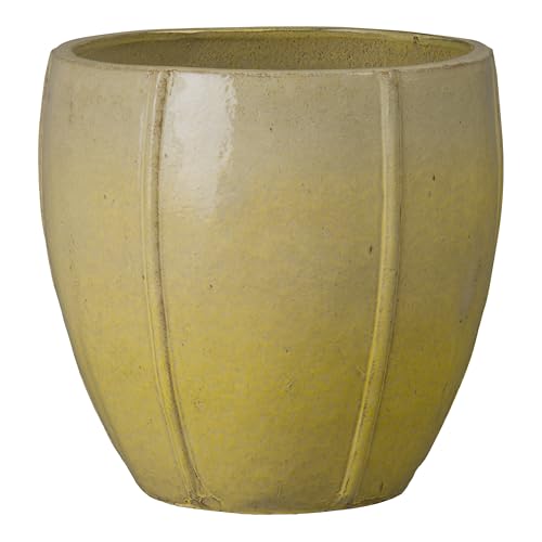 Emissary Crest 21 in. Yellow Snow Ceramic Round Planter (21 in. L x 21 in. W x 20 in. H) with Drainage Hole