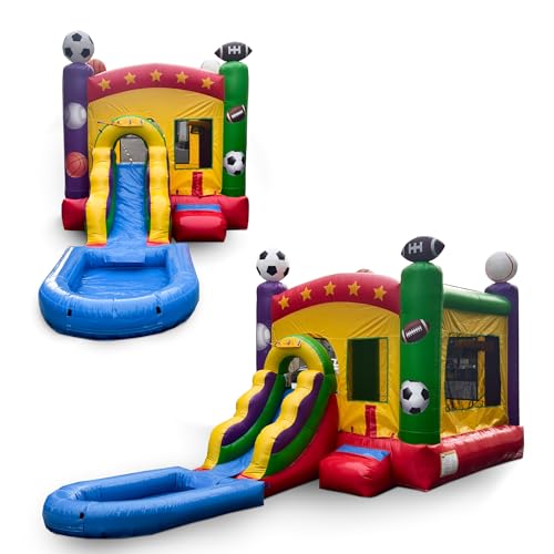 Sports Combo Inflatable Water Slide for Kids with Splash Pool and Basketball Hoop | 26ft x 12ft x 14ft | Commercial Grade Backyard Water Park | Wet or Dry Play | Blower and Storage Bag Included