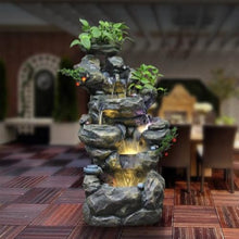 Rustic Rock Water Fountain with LED Lights and Planter Accents – Indoor/Outdoor Cascading Waterfall Feature for Home or Garden Decor(2117)