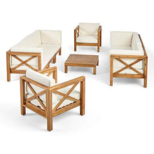 Great Deal Furniture Outdoor 8 Seater Acacia Wood Sofa and Club Chair Set, Teak Finish and Beige