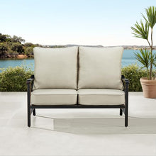 Oakland Living Black Aluminum Patio Deep Seating Outdoor Two Seater Loveseat with Light Grey Cushions