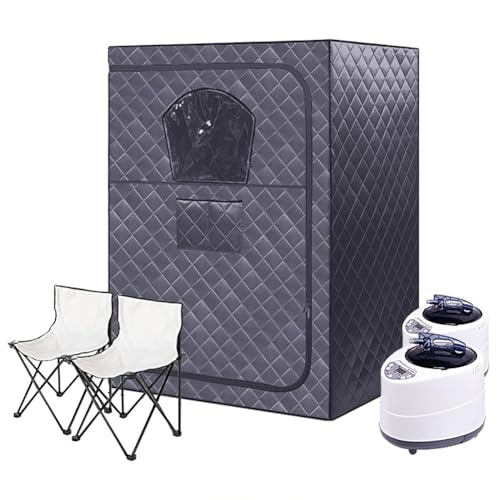 TT-YEL Large Home Steam Sauna Tent, Double Sauna Room with Two 3L Steam Machines, Portable Foldable Spa Box, Home Steam Room with Chair and Remote Control,Gray