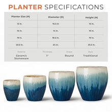 Emissary Home and Garden 13in., 16in., 19in.,23.5in. H Blue Snow Stoneware Round Planters with High-fire Treatment (Set of 4)