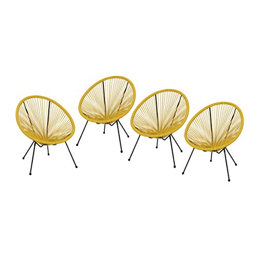 Christopher Knight Home Outdoor Hammock Weave Chair with Steel Frame (Set of 4) - Yellow and Black Finish
