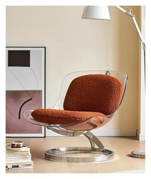 OUTIFUOSSR Acrylic Transparent Dining Chair Luxury Nordic Living Room Furniture Floor Armchair Creative Home Suspension Egg(Transparent Tan)