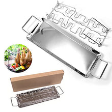 OEKFVCHVZ BBQ Grill Rack 14 Slots Stainless Steel Barbecue Drumsticks Holder Oven Roaster Stand with Drip Pan Tools