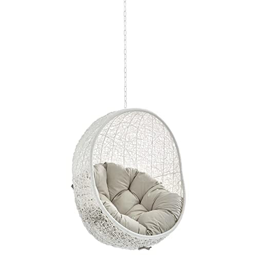 Modway Hide Fabric Outdoor Patio Swing Chair Without Stand in White/Beige