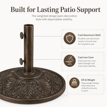 Treasure Garden 50 lb Art Deco Market Umbrella Base – Bronze Auminum Shell with Cast Iron Core – Fits 1.5 Inch Poles
