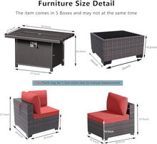 HTERWQEA 8 Piece Outdoor Patio Furniture Set, PE Wicker Sectional Conversation Sofa with Light Cushions, Glass Coffee Table and Gas Fire Pit, Backyard, Porch, Garden, Poolside, Balcony