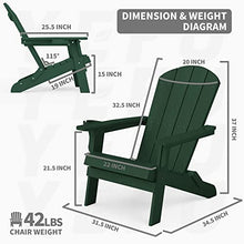 YEFU Foldable Oversized Adirondack Chair Set of 4 with Cup Holder, Weather Resistant, Green