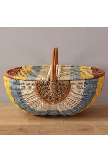 Bohemian Large Multicolored Picnic Basket, Brunch Basket - 20 x 14 x 15 inches (Handle Included) - Rattan Woven Storage Tote - Multicolor