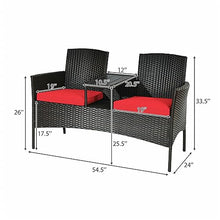 DUYHBAWRS Rattan Conversation Set Loveseat Sofa Cushioned Coffee Table Red