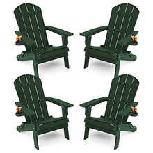 YEFU Foldable Oversized Adirondack Chair Set of 4 with Cup Holder, Weather Resistant, Green