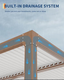 IDEALHOUSE 10x10 ft Outdoor Louvered Pergola, Wood Grain
