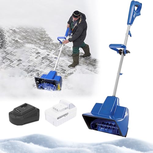 Cordless Snow Shovel Kit - Lightweight Brushless Snow Removal Tool with 32cm Cleaning Width, Electric Snow Blower for Driveway, Patio, Deck, Sidewalks, Stairs & Dog Path Blue one Battery
