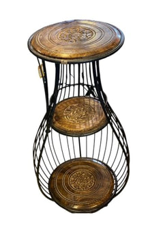 SODEF 3-Tier Wood and Metal Plant Stand, 33 in Height, Round Tiered Shelves, Rustic Farmhouse Decor, Black Distressed Finish, Indoor/Outdoor Use