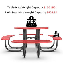 Hassyee Heavy Duty Outdoor Picnic Table and Build-in Benches Set with Mesh Design for Poolside,Garden, Patio Furniture Set with Steel Legs and Umbrella Hole for Park, Balcony (Red Round Table)