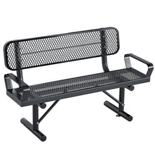 Metal Park Bench for Outside, Outdoor Bench with Armrests, Backrest, Frame