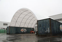 Kaimei 20'x40' Heavy Duty Shipping Container Canopy Shelter - White, PE Fabric, Pony Wall Design - Ideal for Warehouse, Livestock, Equipment Storage, & More!