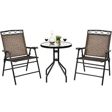 3 PCS Bistro Conversation Patio Pub Dining Set W/ 2 Folding Chairs & Glass Table Round Table