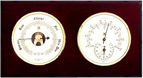 Bey-Berk WS211 Barometer and Thermometer with Hygrometer on Mahogany Wood with Brass Bezel. Wall Mounts Vertically or Horizontally, Brown
