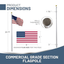 Super Tough Commercial Grade 25ft Flagpole Clear Finish for 4' x 6' American Flag