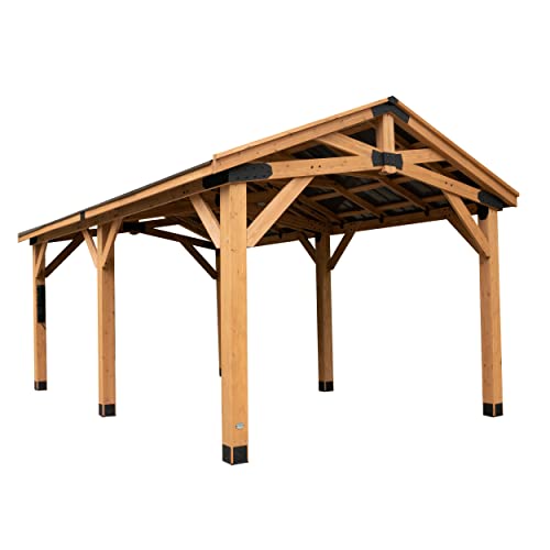 Backyard Discovery Norwood 20 ft. x 12 ft. All Cedar Wooden Carport Pavilion Gazebo with Hard Top Steel Roof