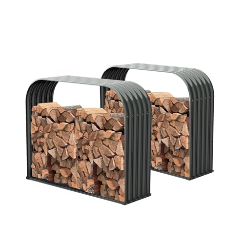 A ANLEOLIFE Outdoor Firewood Rack, Trio Gray 2-Pack with Corrugated Roofs