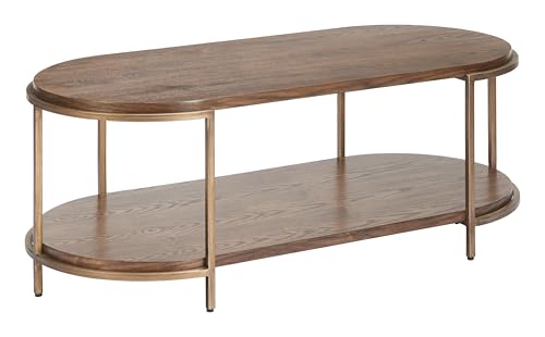 Niju Coffee Table Brown, Brown Coffee Table, Modern Style, Fir Wood Oval Shape Tabletop, MDF, Indoor Living, 47.2" W x 22" D x 18.3" H