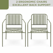 Alpine Corporation VTFAM152A Metal Outdoor Bistro Set, 3-Piece Patio Conversation Set with Round Side Table & 2 Chairs, Weather-Resistant Steel Frame, Compact Balcony Furniture, Green